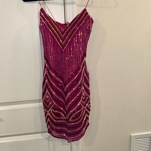 Fashion Nova Fuchsia and Gold Sequin Mini Dress